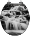 Toilet Seat Round Resin for Bathroom featuring a black and white waterfall design, measuring 14.5" x 16.5" for standard toilets.