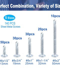 Heavy Duty Self Tapping Screws For Metal And Sheet Metal Assortment Kit with truss head sizes displayed