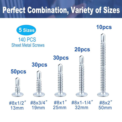 Heavy Duty Self Tapping Screws For Metal And Sheet Metal Assortment Kit with truss head sizes displayed