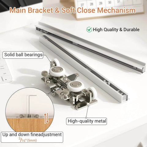 Concealed 38 Inch Sliding Barn Door Hardware Kit With Soft Close Aluminum Hidden Track System Wall Mount No Floor Track