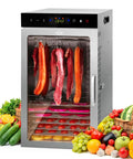 Heavy Duty Commercial Dehydrator With Eighteen Trays And Jerky Hooks For Rolling Out Killer Beef Snacks, meats and veggies inside.