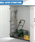Interior view of Vertical Resin Outdoor Storage Shed For Tools And Patio Gear Waterproof Garden Cabinet 386 Gallon Capacity