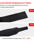 2 In 1 Heat Shrink Braided Sleeving Fabric Tubing For Irregular Shape Hoses And Cables, showing before and after shrinkage