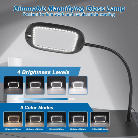 Dual Lens Lighted Magnifier With Stand For Reading And Crafts, Extra Large 7 Inch Viewing Area, 10X Main Lens And 30X Detail Lens