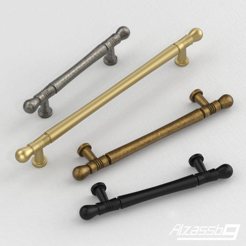 10 Pack Weathered Nickel Cabinet Pulls 7.5 Inch Overall Length With 192 Millimeter Center To Center Hole For Cabinets Drawers Closets And Furniture AL3089, featuring various metal finishes, displayed on a white background