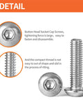 Top Shelf Heavy Duty 10-32 By 1.5 Inch Button Head Socket Cap Screws Forged From Premium 304 Stainless Steel With Crisp Allen Hex Drive Stay Locked In During Rough Job Site Work 50 Count, showing detailed button head and threaded shaft.