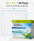 Top Shelf Absorbent Adult Incontinence Pads And Heavy Duty Bed Rescue Chucks 36X36 Disposable Six Layer SAP Core underpads with 50-pack.