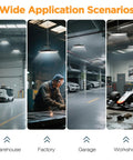 320W UFO High Bay LED Lights 10 Pack, 45,000 Lumen, 6500K Daylight, IP65 Waterproof in warehouse, factory, garage, workshop
