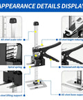 Greywolf Multi-Function Furniture Lifter With Dual Arm Jacks features steel components, height plate, and scale ruler for cabinet raising.