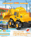 Remote Control Excavator Toy With Flashing Light Wheels For Toddlers Ages 2 To 6 USB Rechargeable Construction Vehicle Gift