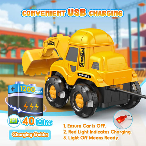 Remote Control Excavator Toy With Flashing Light Wheels For Toddlers Ages 2 To 6 USB Rechargeable Construction Vehicle Gift