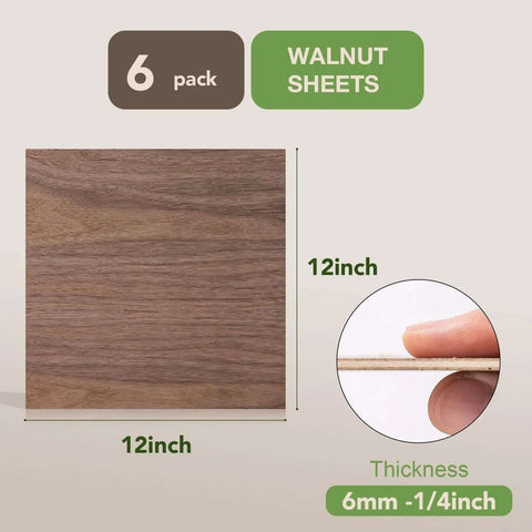 Rowood walnut plywood sheets, 6-pack, 12x12 inches, 6mm thick
