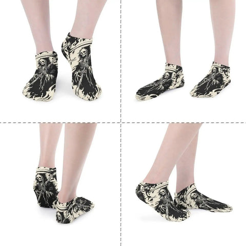 Scythe Themed Dope Ankle Socks For Men And Women breathable athletic low cut socks with durable print shown from different angles