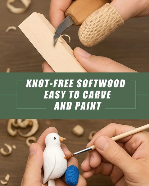 Close-up of hands using Whittling Wood Carving Blocks Set 24 Pieces In 3 Sizes For DIY Projects with carving and painting tools