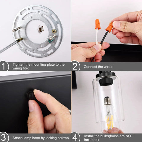 Step-by-step installation guide for Industrial Two Light Black Wall Sconce with Clear Glass Shade, E26 Base Compatible