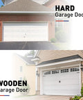 Image showing hard garage door and wooden garage door for Garage Door Seal Kit Top and Sides Weather Stripping 34.4 Ft Rubber Weatherproofing.