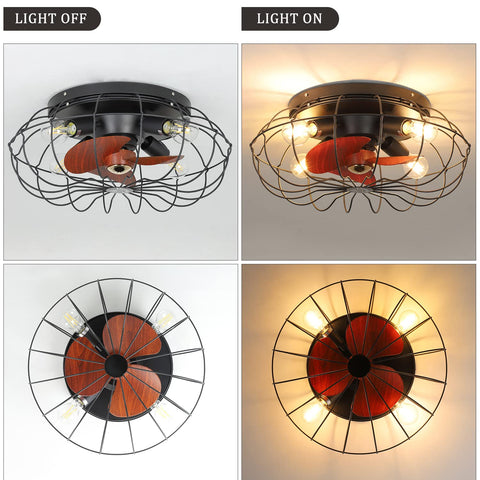 20 Inch Low Profile Ceiling Fan With Lights And Remote Control Enclosed Caged 3 Blade Design Flush Mount two lighting modes