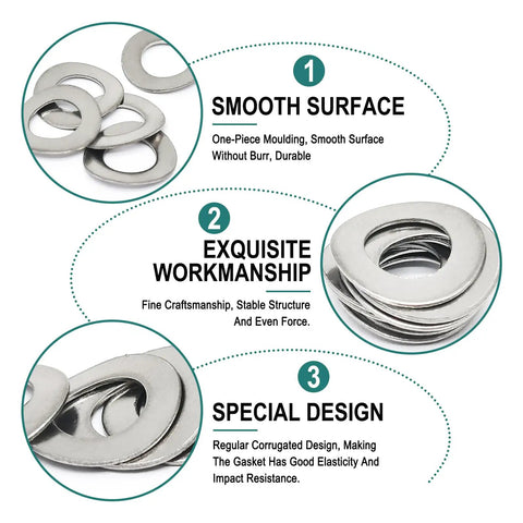 Ultra Handy 100 Piece M6 Wave Lock Washer Set In 304 Stainless Steel, curved spring washers shown with smooth surface