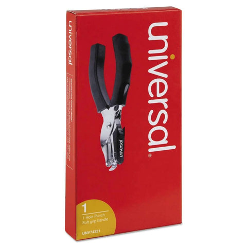 Box of Eight-Sheet Handheld One-Hole Punch for Quick Paper Punching with One Quarter Inch Holes, showing product image and brand name.
