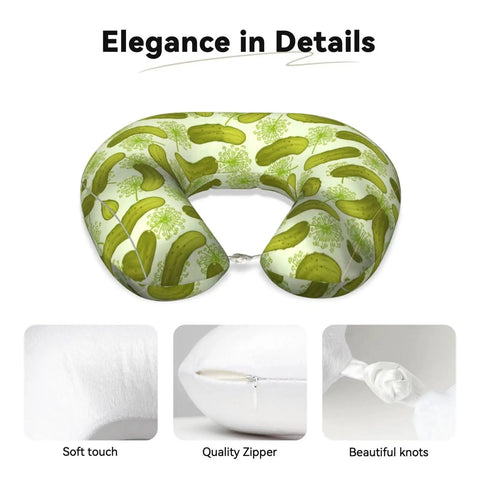 Memory Foam Travel Pillow U Shaped Neck Support For Driving And Long Trips With Sushi Dill Pickles Style Full Frame Print