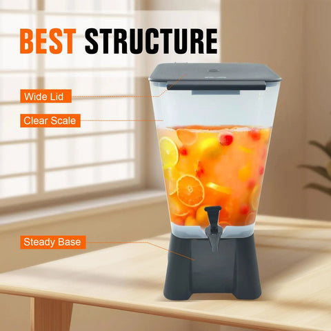 Durable 5 Gallon Drink Dispenser For Parties And Events With Easy Spigot on table, highlighting wide lid and clear scale