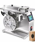 High Speed 90 Degree Corner Labeling Machine Applicator For Boxes Auto Tape Sealer With Adjustable Worktable on a metal base.