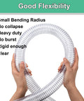 Hands bending a Heavy Duty Reinforced PVC Suction Hose 1 Inch Inner Diameter, 10 Feet Long For Water Drainage Vacuum And Fluid Transfer