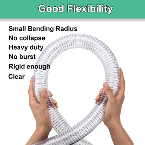 Hands bending a Heavy Duty Reinforced PVC Suction Hose 1 Inch Inner Diameter, 10 Feet Long For Water Drainage Vacuum And Fluid Transfer