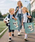 Mother and children carrying Cool Cat Sunglasses Tote Bag For Book Lovers With Zipper Pocket Reusable Water Repellent Everyday Carry Book Tote For School Work And Shopping Large Capacity Nylon Carryall For Books Notebooks And Tablets