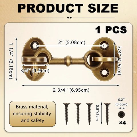 Heavy Duty Brass Hook And Eye Latch For Outdoor Gates And Barn Doors Built Like A Tank With An Antique Bronze Coating, size 2.75 inches.