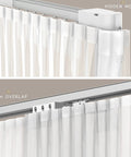 Top Shelf Motorized Smart Electric Curtain Track showing hidden motor and 10cm overlap design for seamless installation.