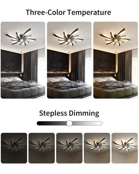 Plug-in ceiling fans with lights and remote,low profile 3 colors Dimming showcasing three color temperatures and stepless dimming.