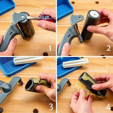 Go-To 5 Inch Wood Glue Roller With Thermoplastic Rubber Roller Silicone Rest And ABS Handle Detachable Glue Applicator assembly steps.