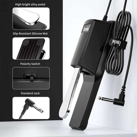 Universal Sustain Pedal For Digital Pianos And Keyboards With Smooth Action And Reverse Polarity Switch, ABS, side view