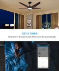 Bedroom with 52 Inch Smart Ceiling Fan With Light And 5 Blades Low Profile Design 10 Speed DC Motor Delivers Strong Airflow Up To 4120 CFM.