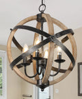 Cozy Rustic Farmhouse 4 Light Chandelier With Height Adjustable Design, wood frame, vintage white finish, circle design