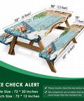 Picnic Table Cover With Bench Covers Elastic Edges 72 Inch 3 Piece Set Waterproof Outdoor Tablecloth Beach Vibes installed