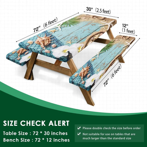 Picnic Table Cover With Bench Covers Elastic Edges 72 Inch 3 Piece Set Waterproof Outdoor Tablecloth Beach Vibes installed