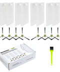 Replacement Side Brush And HEPA Filter Kit For M210 Series Robotic Vacuums includes box, 8 filters, 8 brushes, cleaning tool