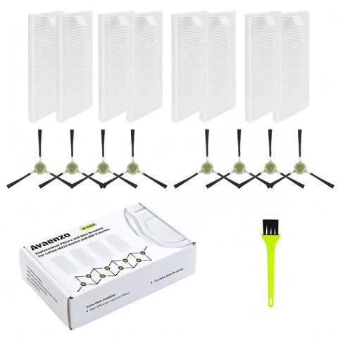 Replacement Side Brush And HEPA Filter Kit For M210 Series Robotic Vacuums includes box, 8 filters, 8 brushes, cleaning tool