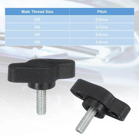 Knurled Clamping Knobs Set M4 x 12mm Male Thread 27mm Head Black Pack Of 20 Versatile Thumb Screws in front view