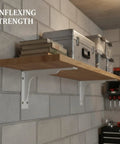Floating Desk And Wall Shelf Compatible Triangular Bracket Heavy Duty Q235 Steel Support holds wooden shelf in garage