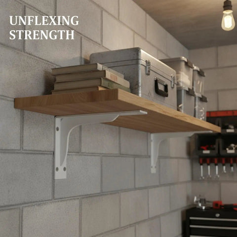 Floating Desk And Wall Shelf Compatible Triangular Bracket Heavy Duty Q235 Steel Support holds wooden shelf in garage