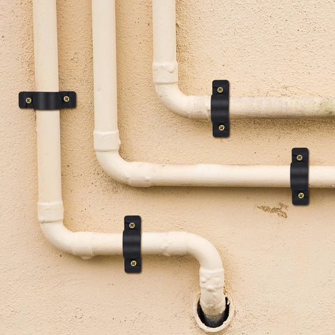 50-pack 1/2 inch pipe clamps, black with screws, for securing PEX, copper, CPVC pipes to wall.