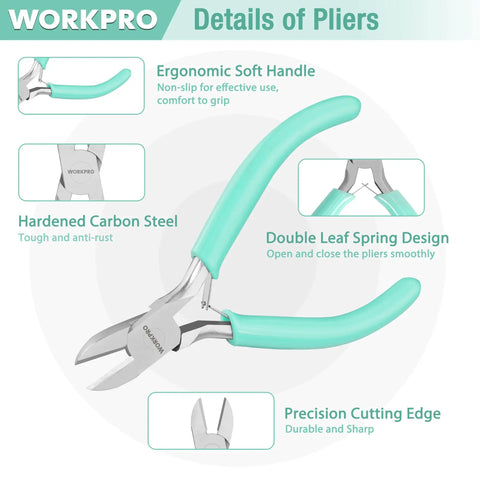 Jewelry Pliers Set 3 Pack With Mini Needle Nose Pliers, Chain Nose Pliers, Round Nose Pliers, And Wire Cutter ergonomic green handles