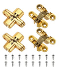 4 Pack Hidden Cabinet Door Hinges 1.65 Inch By 0.45 Inch 180 Degree Concealed Cross Hinge for Wooden Boxes and Invisible Doors with Screws Gold Finish Durable Build