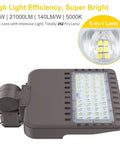Beefy 150W LED Parking Lot Light 21000LM 140lm/W With Dusk-to-Dawn Photocell, IP66 ETL Certified, 6-in-1 Lens Detail