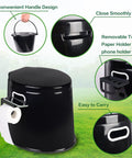 Go To Portable Camping Toilet With Detachable Inner Bucket And Removable Toilet Paper Holder Black Large One Piece