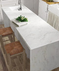White Gold Marble Matte Vinyl Contact Paper Peel And Stick Self Adhesive Wallpaper For Kitchen Countertops, island view
