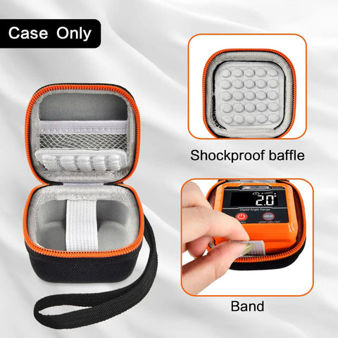 Durable Grab And Go Carry Case For 935DAG Digital Level And Angle Gauge Protractor Finder Storage Bag Orange, open view with shockproof baffle